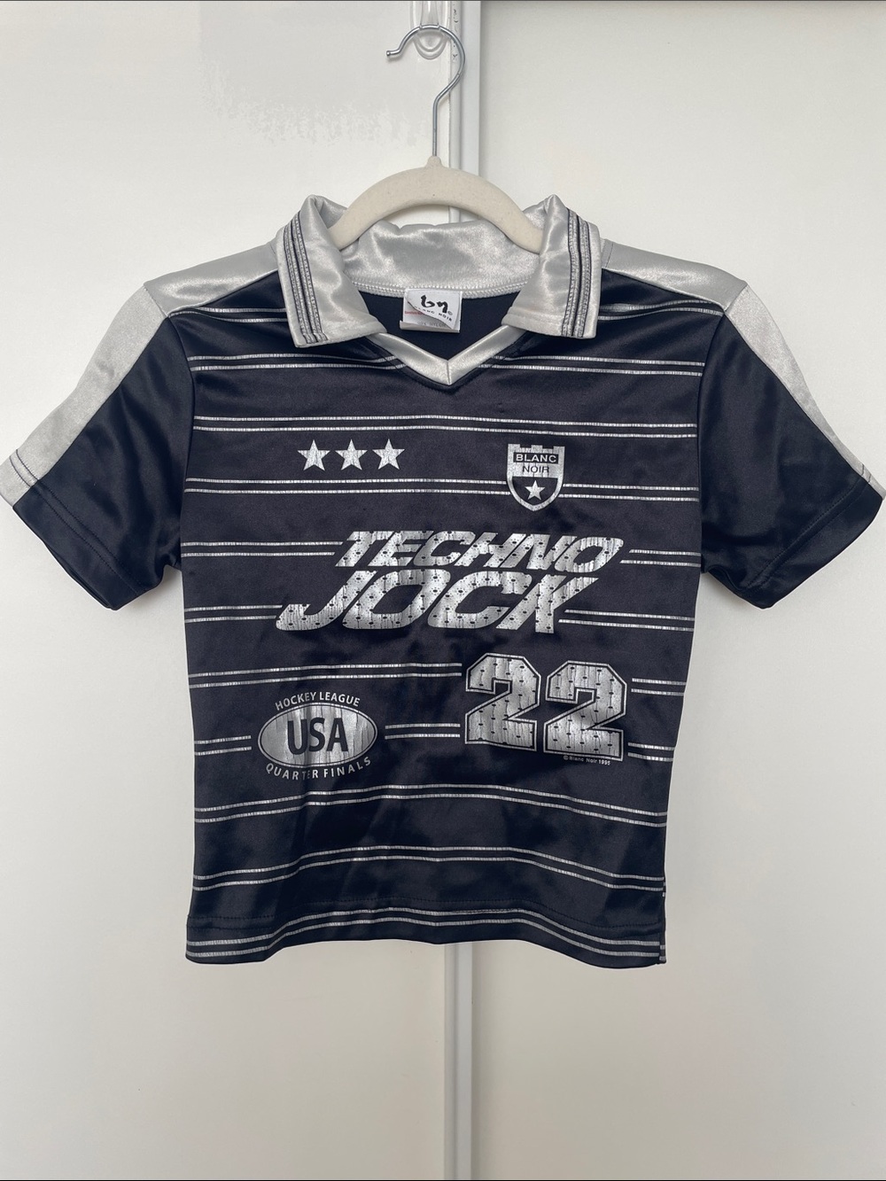 blanc noir Black & Silver Techno Jock Graphic Polo
